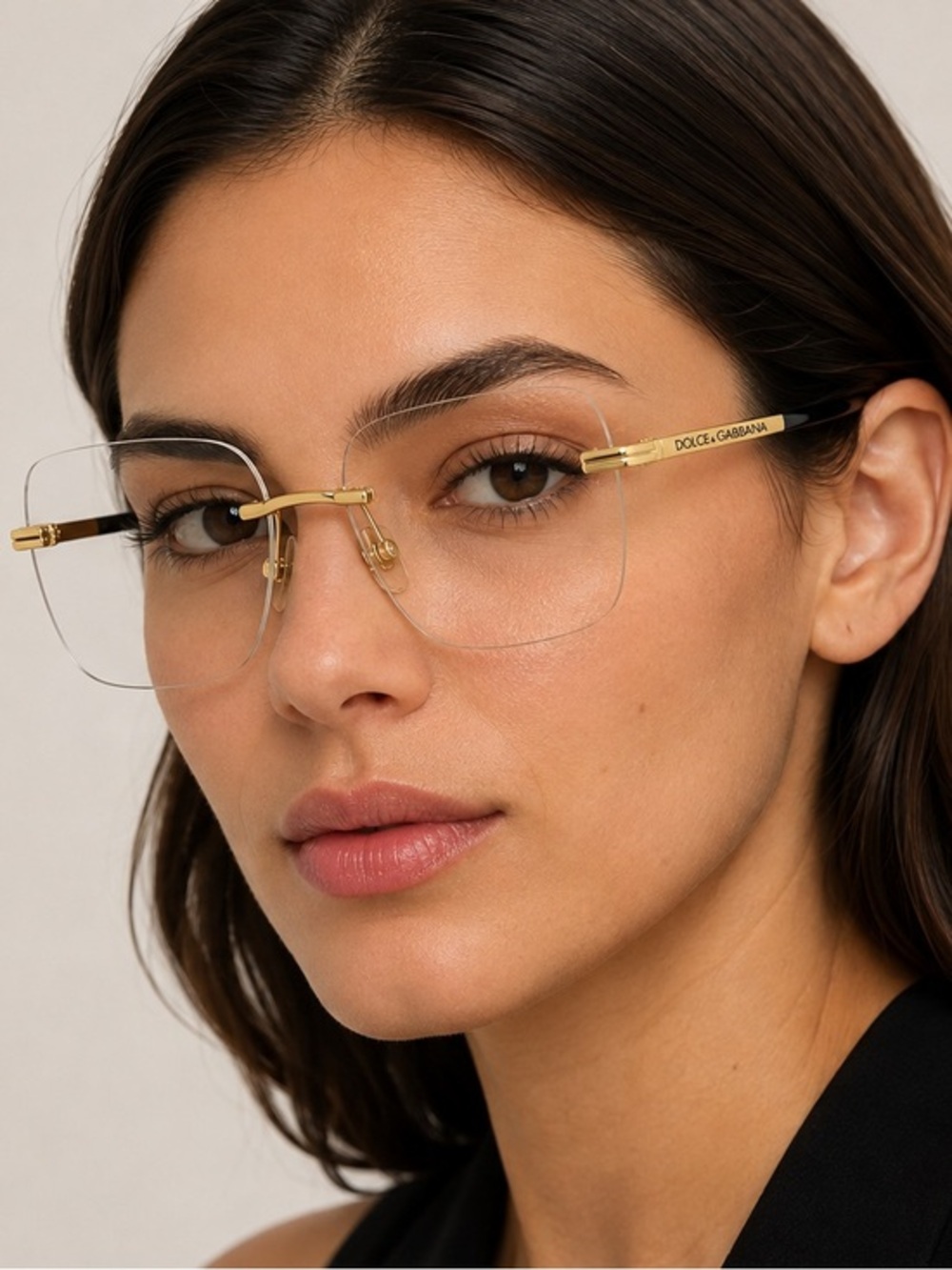Dolce & Gabbana Rimless Clear Lenses with Gold Metal Accents Sunglasses